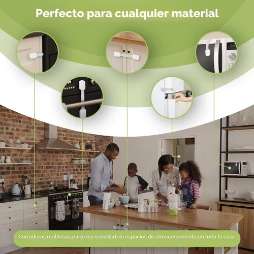 Miniatura 6 de Cerraduras de Seguridad a Prueba de Bebés para Niños (Paquete de 16) por Skyla Homes - Los Pestillos Adhesivos 3M para Gabinetes Más Seguros, Blanco