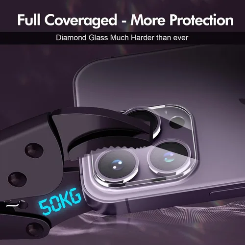 Miniatura 5 de Protector de lente de cámara trasera trasera de vidrio templado para iPhone 14 Pro Max, iPhone 15 Pro Max - Protector de cobertura completa