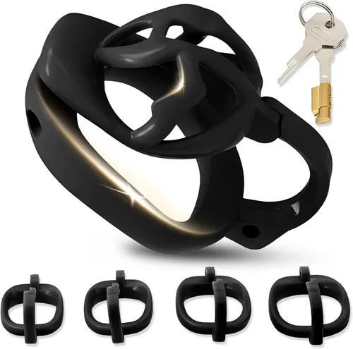 Jaula de castidad impresa en 3D con 4 anillos diferentes, jaula de pene masculina con ganchos y cerraduras ocultas, dispositivo de castidad de