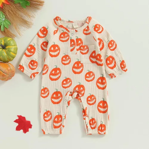 Miniatura 7 de GOOCHEER Mameluco de manga larga para bebé, niño, niña, Halloween, traje de calabaza