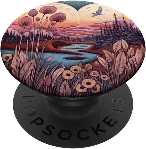 Boho Mountain Cottagecore Flor Luna PopSockets Abstractos PopGrip intercambiables