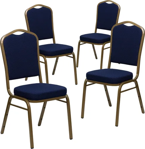 Miniatura 64 de Flash Furniture HERCULES Series - Silla apilable para banquetes con respaldo de corona en tela negra con estampado, marco de vena plateada Tela