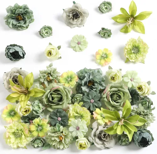 Miniatura 17 de rongflower Cabezas de flores falsas para manualidades, rosas artificiales de seda negra, peonías, margaritas y cabezas florales (paquete de 48)