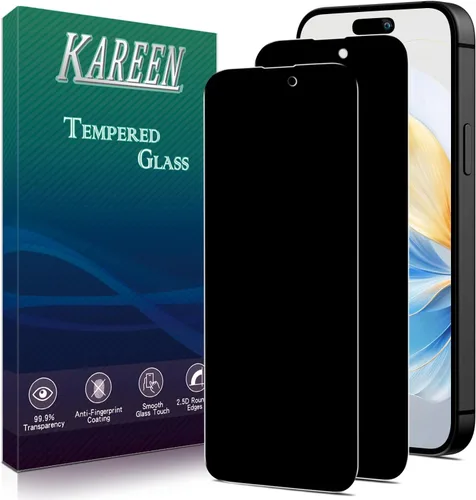 KAREEN Paquete de 2 protectores de pantalla de privacidad para iPhone 15, iPhone 15 Pro de 6.1 pulgadas, película de vidrio templado privado Negro