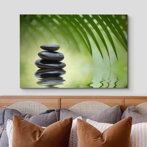 Miniatura 3 de Wall26 - Arte de pared estampado en lienzo con diseño de rocas negras en un lago tropical verde sereno, naturaleza floral, fotografía, realismo