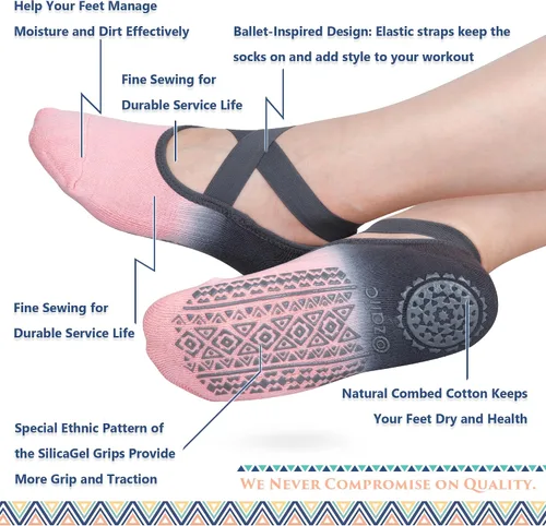 Miniatura 129 de Ozaiic - Calcetines de yoga para mujer con correas y agarres antideslizantes, ideales para pilates, Pure Barre, ballet, danza y entrenamiento