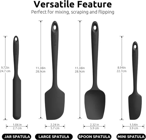 Miniatura 2 de Juego de espátulas de silicona U-Taste con resistencia al calor de 600 grados Fahrenheit (Negro)