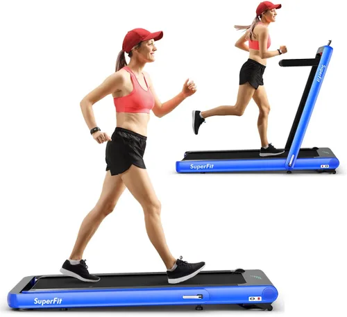 Miniatura 12 de GYMAX Caminadora plegable para debajo del escritorio, 4.75 HP 2 en 1 con control de frecuencia cardíaca, control de aplicación, pantalla táctil LED