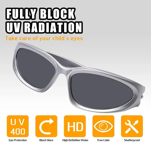 Miniatura 4 de GUVIVI Gafas de sol para niños con correa envolvente, gafas de sol futuristas para niños y niñas, persianas ovaladas de 4 a 12 años