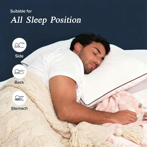 Miniatura 6 de puredown® Juego de 2 almohadas de plumas de ganso fabricadas en Estados Unidos, tamaño estándar, funda 100% algodón, almohadas de plumas para dormir