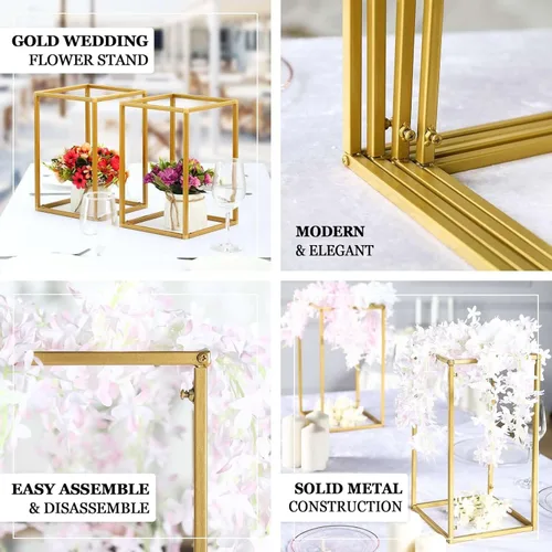 Miniatura 4 de Efavormart - Paquete de 2 soportes de metal para flores de boda de 16 pulgadas, soporte geométrico para centro de mesa Dorado