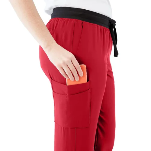 Miniatura 64 de ave. Varick - Pantalón médico de tiro medio para mujer, pierna recta, seis bolsillos, color azul caribeño, talla S