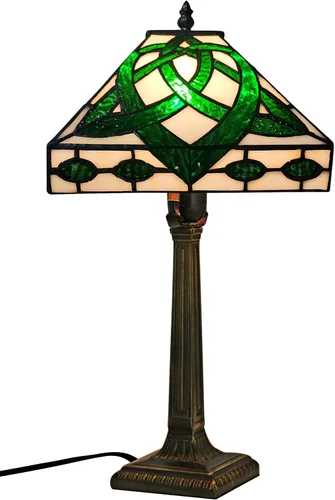 Miniatura 20 de KY&BOSAM Lámpara de Mesa Celta Irlandesa Tiffany Estilo Trébol Lámpara de Escritorio Luz Nocturna de Vidrio Emplomado 14 Pulgadas de Alto 8 Pulgadas