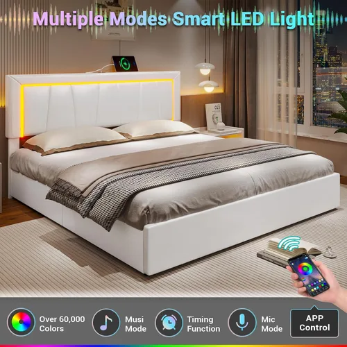 Miniatura 3 de Hasuit Base de cama California King con 4 cajones de almacenamiento debajo, plataforma tapizada tamaño Cal King con cabecera de cuero artificial