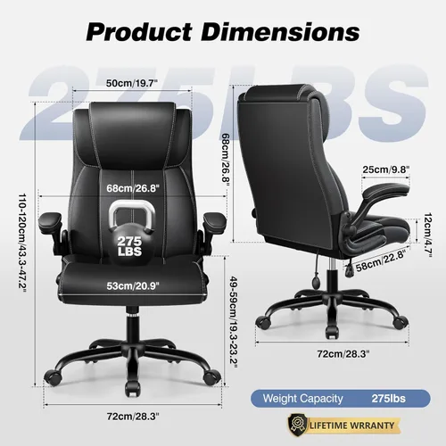 Miniatura 3 de BESTFAIR Silla de Oficina Ergonómica - Silla de Escritorio para Computadora, Sillas Ejecutivas de Cuero con Respaldo Alto, Soporte Lumbar Ajustable