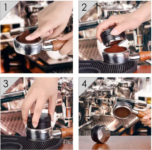 Miniatura 4 de Santo Herramienta de distribución/nivelador de espresso de 2.283 in, distribuidor de palma ajustable con 3 pendientes anguladas, compatible
