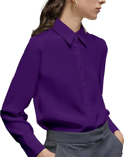 Miniatura 11 de Camisa clásica de botones para mujer, manga larga con cuello, blusa de gasa para trabajo y oficina
