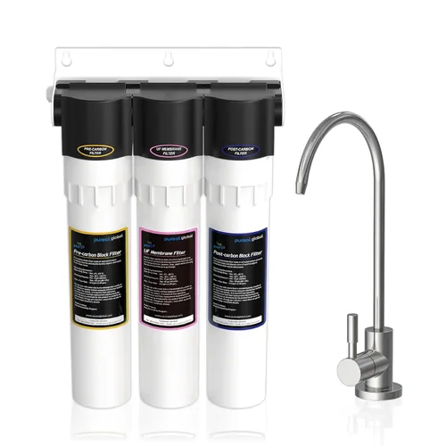 Puri-3 0.01μm UF Sistema de filtración de agua debajo del fregadero PPU-1100UF, 3 etapas de 5 capas para óxido, quistes, cloro y metales pesados,