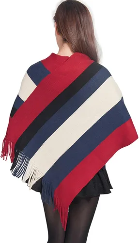 Miniatura 4 de Dahlia Mujer Poncho de puntoCuello en V Houndstooth Tassel Cape