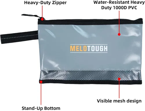 Miniatura 3 de MELOTOUGH Material impermeable 12 pulgadas bolsa de herramientas con cremallera 2 unidades, bolsa de herramientas multiusos para herramientas Gris 2