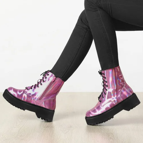 Miniatura 2 de Allegra K Botines de combate coloridos con plataforma y puntera redonda para mujer