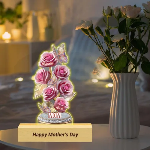 Miniatura 3 de Cada rosa contiene una pieza de tu lámpara de corazón, placa de rosa personalizada con nombre de 1 a 10 niños, luz LED personalizada para mamá, flor