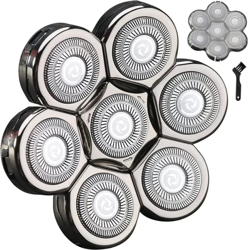 Cabezal de repuesto para afeitadora de cabeza de 7 cuchillas, cabeza de cuchilla de repuesto universal para hombres (7D plateado)
