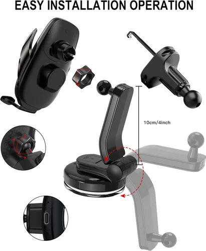 Miniatura 8 de Soporte inalámbrico para cargador de automóvil, carga rápida, sujeción automática de 15 W, soporte inteligente de inducción de control dual