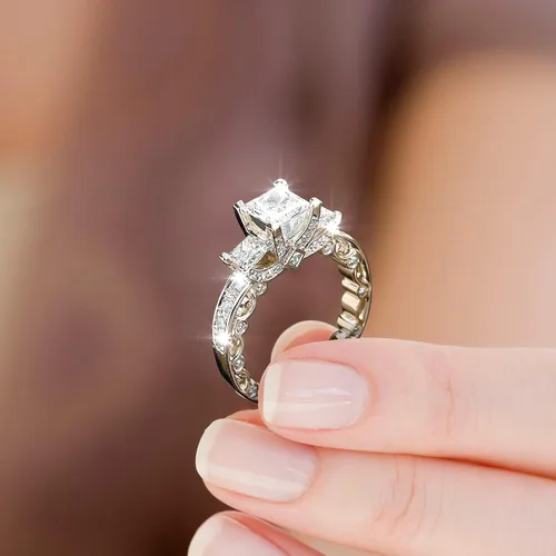 Miniatura 2 de Anillo de diamantes de imitación de corte cojín para mujer anillo de circonita de compromiso anillo de boda con circonita cúbica acero inoxidable