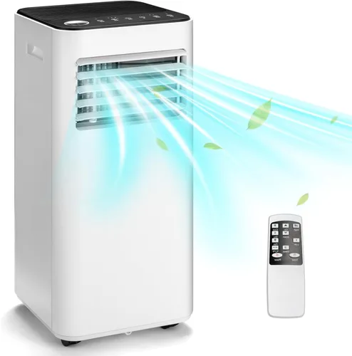 GOFLAME Aire acondicionado portátil de 10000BTU, unidad de refrigeración de CA con ventilador y deshumidificador, temporizador de 24 horas, pantalla