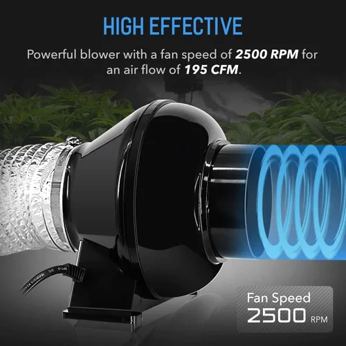 Miniatura 4 de iPower Ventilador de escape en línea de 4 pulgadas 195 CFM, filtro de carbono de aire con gancho, conducto flexible de 8 pies, colgador de cuerda