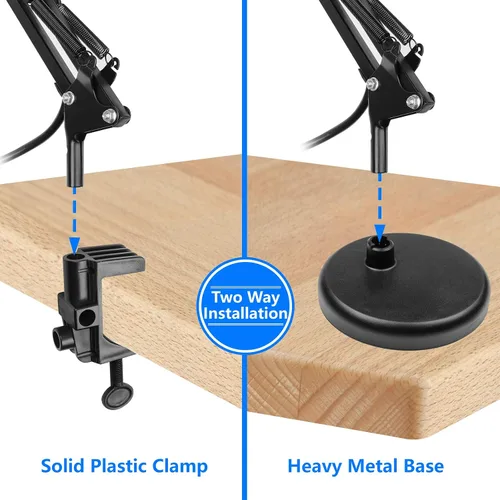 Miniatura 4 de AmeriTop Lámpara de escritorio de metal, negro, brazo ajustable, extensión de 18 pulgadas, listado UL