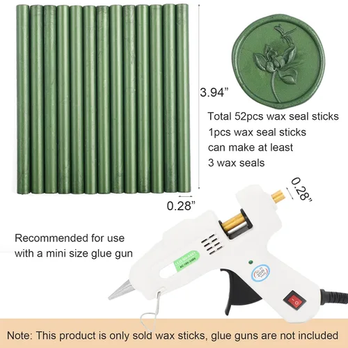 Miniatura 3 de 52 varillas de cera de sellado verde pino, pistola de pegamento para sellos de sellos, sellos de sobres de alta calidad para adhesivo