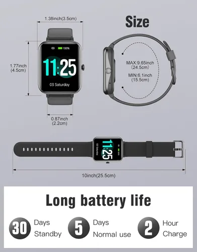 Miniatura 6 de Reloj inteligente de 1.85 pulgadas para teléfonos iPhone/Android, monitor de frecuencia cardíaca/sueño, podómetro, resistente al agua, IP68