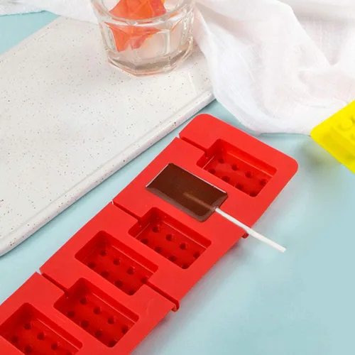 Miniatura 4 de Webake Moldes de silicona para piruletas, juego de 3 moldes de caramelo duro de chocolate con ladrillo (incluye 100 palitos de papel)