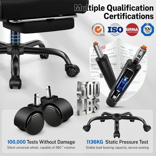 Miniatura 7 de FelixKing Silla de oficina grande y alta de 500 libras, silla de escritorio ergonómica con reposapiés, silla de computadora de piel sintética Negro