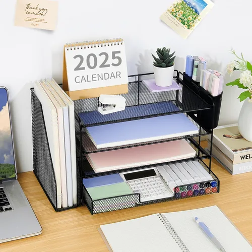 Miniatura 4 de OPNICE - Organizadores de escritorio y accesorios, para espacio de trabajo, suministros de oficina, organizador de archivos con 2 soportes para Negro