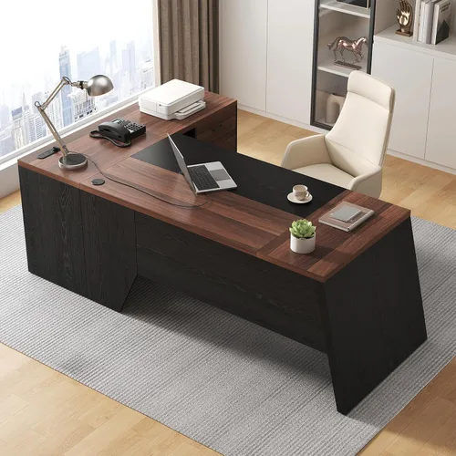 Miniatura 9 de Epecoya Escritorio ejecutivo en forma de L de 78 pulgadas, escritorio grande y moderno para oficina en casa con cajón y gestión de sujeción
