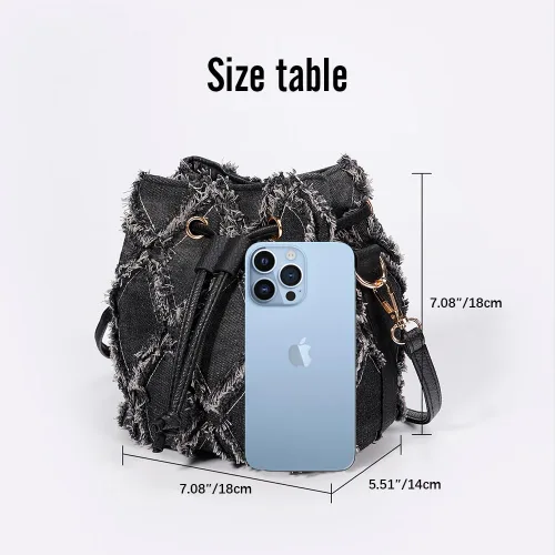 Miniatura 3 de Bolsas de cubo para mujer, mini bolso cruzado de mezclilla, con flecos, bolso de hombro con cordón