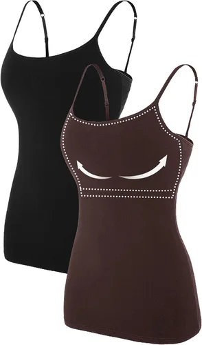 Miniatura 118 de Camisa Attraco de algodón, con tirantes estilo espagueti, con brasier incorporado, 2 paquetes, para mujer