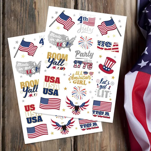 Miniatura 2 de Decoraciones del 4 de julio, tatuajes temporales de Estados Unidos Giltter, bandera de Estados Unidos, Let's get LIT All American Girl