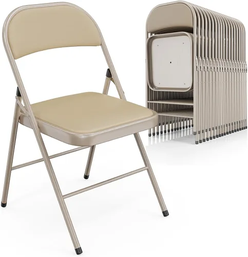 Miniatura 21 de VINGLI Paquete de 4 sillas plegables con asientos acolchados, marco de metal con asiento y respaldo de piel sintética, capacidad de 350 libras, Negro