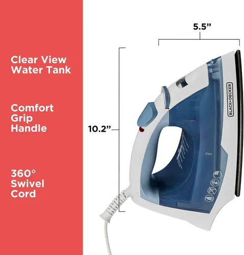 Miniatura 8 de BLACK+DECKER Plancha Compacta Easy Steam para Ropa, Apagado Automático, Placa Antiadherente, Ligera, 1200 Vatios (Paquete de 4)