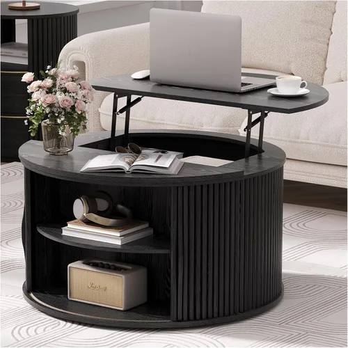 Miniatura 21 de JOINICE - Mesa auxiliar cuadrada con tapa elevable para sala estar u oficina en casa, con almacenamiento, compartimento oculto, estilo moderno Nogal