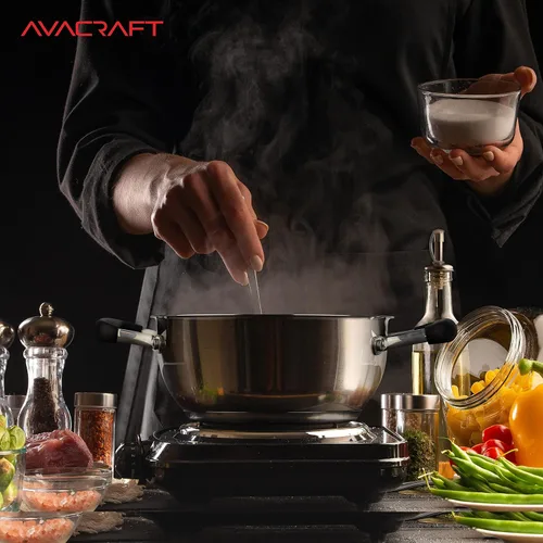 Miniatura 6 de AVACRAFT Sartén de Acero Inoxidable 18/10 para Uso Diario, Sartén Wok con Base de Cinco Capas, Sartén de Chef con Tapa de Vidrio, Sartén Multiusos