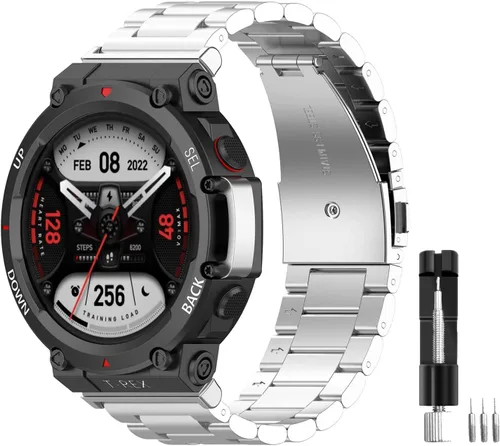 Miniatura 7 de E ECSEM Bandas compatibles con Amazfit T-Rex 2 Band Men Metal Ajustable Acero Inoxidable Cool Pulsera Accesorios Correa de repuesto para Amazfit