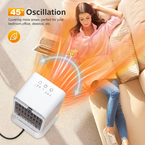 Miniatura 5 de AIDENOEY Calentador de espacio con 3 modos, 1000 W de bajo consumo silencioso, mini calentadores portátiles, calentador rápido de cerámica PTC