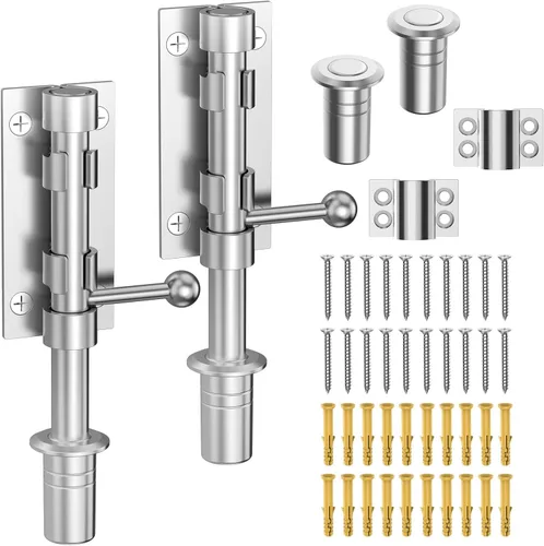 Cerradura de puerta de perno deslizante, cerrojo de barril, 6.3 pulgadas, resistente, acero inoxidable 304, acabado plateado, para valla de madera,