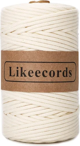 Miniatura 35 de Cordón de Algodón Trenzado 3mm x 109 yardas - Cuerda de Macramé Colorida para Manualidades, Ganchos, Colgantes de Pared - 100% Algodón Natural