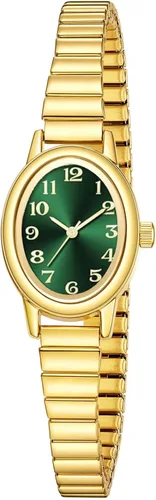 Miniatura 8 de ADSBIAOYE Relojes pequeños de oro para mujer, números arábigos, fácil de leer, reloj analógico con banda de expansión de acero inoxidable